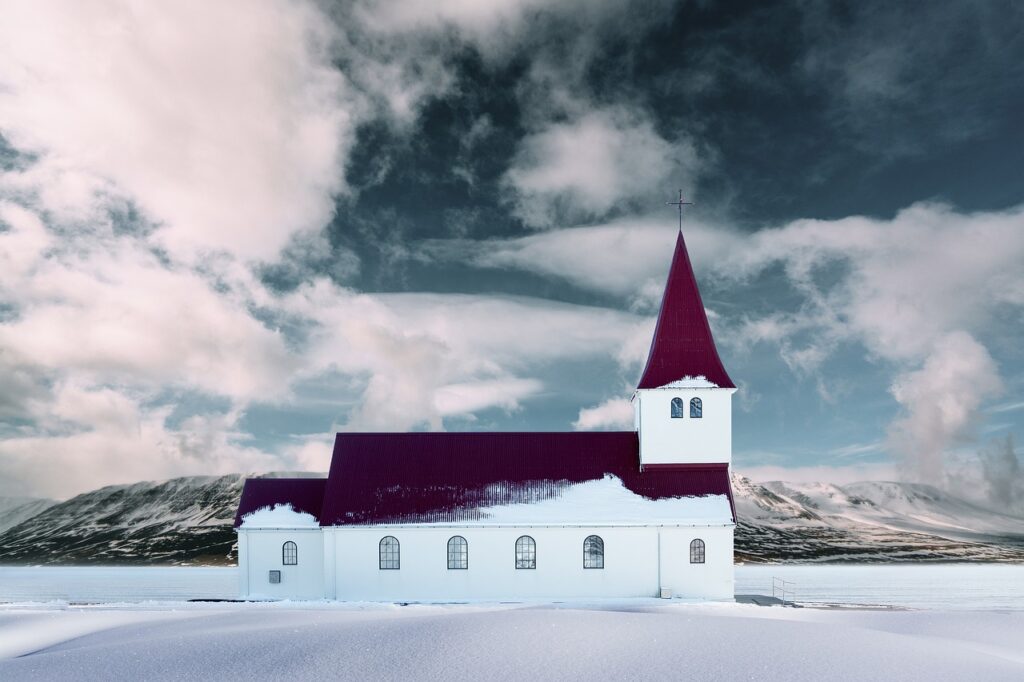 landscape, church, sky